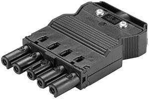 WITTKOWARE 5-poliges Buchsenteil (Installationssteckverbinder) mit Schraubanschluss und Zugentlastung, selbstverriegelnd, 20A/250V~, schwarz