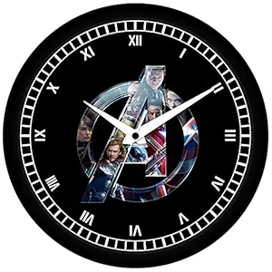 E DEALS Avengers Marvels Print Round Shaped Designer Silent Movement Wall Clock with Glass for Kids Room Home , School, Office , Living Room SMALL-PWC-748