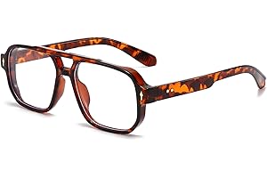 LJCZKA Square Blue Light Blocking Glasses for Women Men 70s Pilot Square Frame Oversized Computer Gaming Eyeglasses Anti Eyestrain Clear Lens
