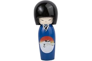 lachineuse - Kokeshi Giapponese Longevità Blu 13,5 cm - Bambola Giapponese in Legno con Kimono Uccello Gru - Statuetta Decorazione Giapponese - Kokeshi Tradizionale Giappone - Idea Regalo Originale