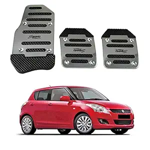 Oshotto 3 Pcs Non-Slip Manual CS-373 Car Pedals Kit Sports Pad Covers Set Compatible with Maruti-Swift 2011 Onwards (Silver)