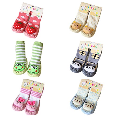 Scheppend Cute Baby Kid Toddler Newborn Non-slip Toddler Socks 3 Pairs (12-18 months, Colorful)