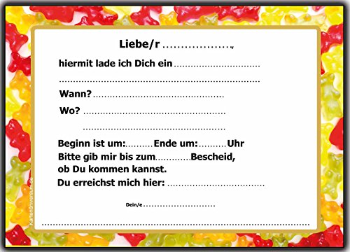 12 Set Einladungskarten Jungen Mädchen Lustig witzig ausgefallen für Fussball-Fans, Feuerwehr-Freunde, Pferde-Freunde, Kino, Film-Fans, Gummibärchen - 3
