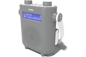 DAB/DAB+ & FM Digital Shower Radio | Bluetooth | IPX5 Water Resistant Technology | Rechargeable Battery | Perfect for Home, Bathroom or Outdoors | AZATOM Pearl (Grey)