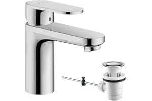 hansgrohe Vernis Blend - Rubinetto per lavabo con scarico a tirante, Miscelatore lavabo risparmio idrico (EcoSmart) con altezza bocca 88 mm, cromo, 71551000