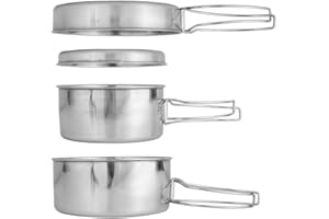 LAANCOO Camping Cookware Set Stainless Steel Camping Pots and Pan Portable Cooking Mess Set for Picnic 4 Pcs Pots, Pans and Griddles