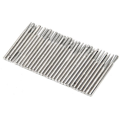 Fortag 30 tlg Diamanten- Schleifset Diamantschleifern Diamant Fräser Schleifstift Diamantfräser-Set Glasbohrersatz Diamantschleifer Fräser-Set Diamant-Schleifer Multifunktionswerkze für Dremel Proxxon Drill-Stich und Drehwerkzeug - 3