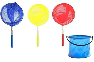 YKKJ 3 Pièces Enfants Filet de Peche，avec Seau Pliant Fishing，pour Attraper des Insectes, Jeux De PêChe,Etc Filets, Bleu