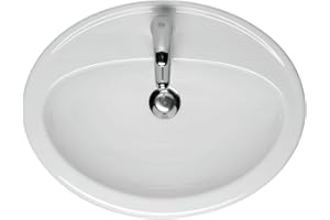 VBChome Waschbecken Oval 54cm x 41cm Weiß Waschtisch Einbauwaschbecken Waschplatz Bad Badezimmer Gäste-Bad aus Keramikmit, 1 Hahnloch, mit Überlauf