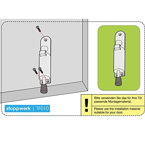 Stoppwerk Türfeststeller TF010 Edelstahl Türstopper Inkl. Befestigungsmaterial für die Tür ø3cm H:15,8cm Hub3,6cm - 4