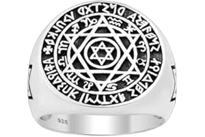 TREASUREBAY Anillo de plata de ley 925 con sello de Salomón de la cábala y amuleto hermético del zodiaco hecho a mano en 3D para hombre y mujer, talla N, P, R, T, W, Y, Z