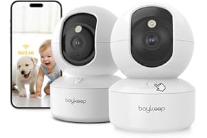 BoyKeep Pet Camera, 2K 3MP Dog Camera, 360°WiFi Cameras with APP，Wireless Indoor Security Cameras for Baby Cat Puppy CCTV, 2-Way Audio, Night Vision, Motion Tracking, 5G/2.4GHz K30 (White-2 Pack)