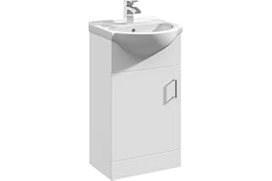 Balterley Vanity Unit with Basin Floor Standing, Soft Close Single Door with Curve Sink and Handle, Bathroom Vanity Units with Basin, Bathroom Sink Storage Cabinet - 450 x 440 x 836mm (White)