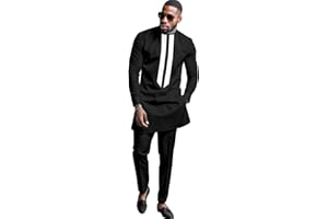 DBQ African Men's Formal Clothes Dashiki Shirt and Pant Two Piece Suit Traditional Long Sleeve Outfits