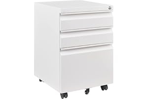 ‎SIGHTLIFE Rollcontainer Aktenschrank abschließbar Büroschrank metallschrank File Cabinet Lagerschrank Beistellcontainer schubladenschrank Beistellcontainer Bürokommode für Akten, Dokumente 39 x 50 x 62 cm weiß