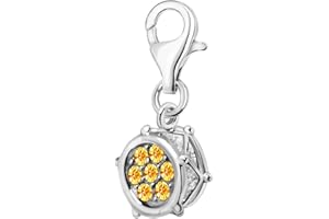Quiges Charm Pendentif Perle avec Fermoir Femme Argent 925 Instrument de Musique Tambour avec Oxyde de Zirconium Jaune 3D