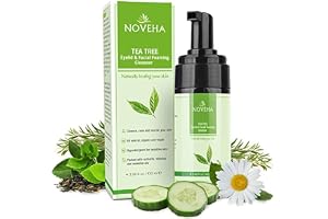 NOVEHA Tea Tree oljeskum mild rengörare | Terapeutisk daglig hudvård för ögonfransar och lock, ögonirritationer, stye-ögon, hudtorrhet, återfukta med organiska ingredienser, alla typer, 9,8 g