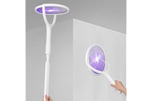 Feloyal Racchetta Zanzare Elettrica, 3500V Scacciamosche con Testa Rotante e Estensione Telescopica, Antizanzare Lampada Ricaricabile da 1200 mAh con Base per Interni ed Esterni