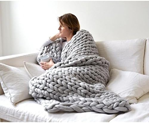 QLVY Knitting Yarn Blanket hand-woven Extreme Knitting Knitted Warm Pet Bed Chair Sofa Yoga Mat Gray 60*80