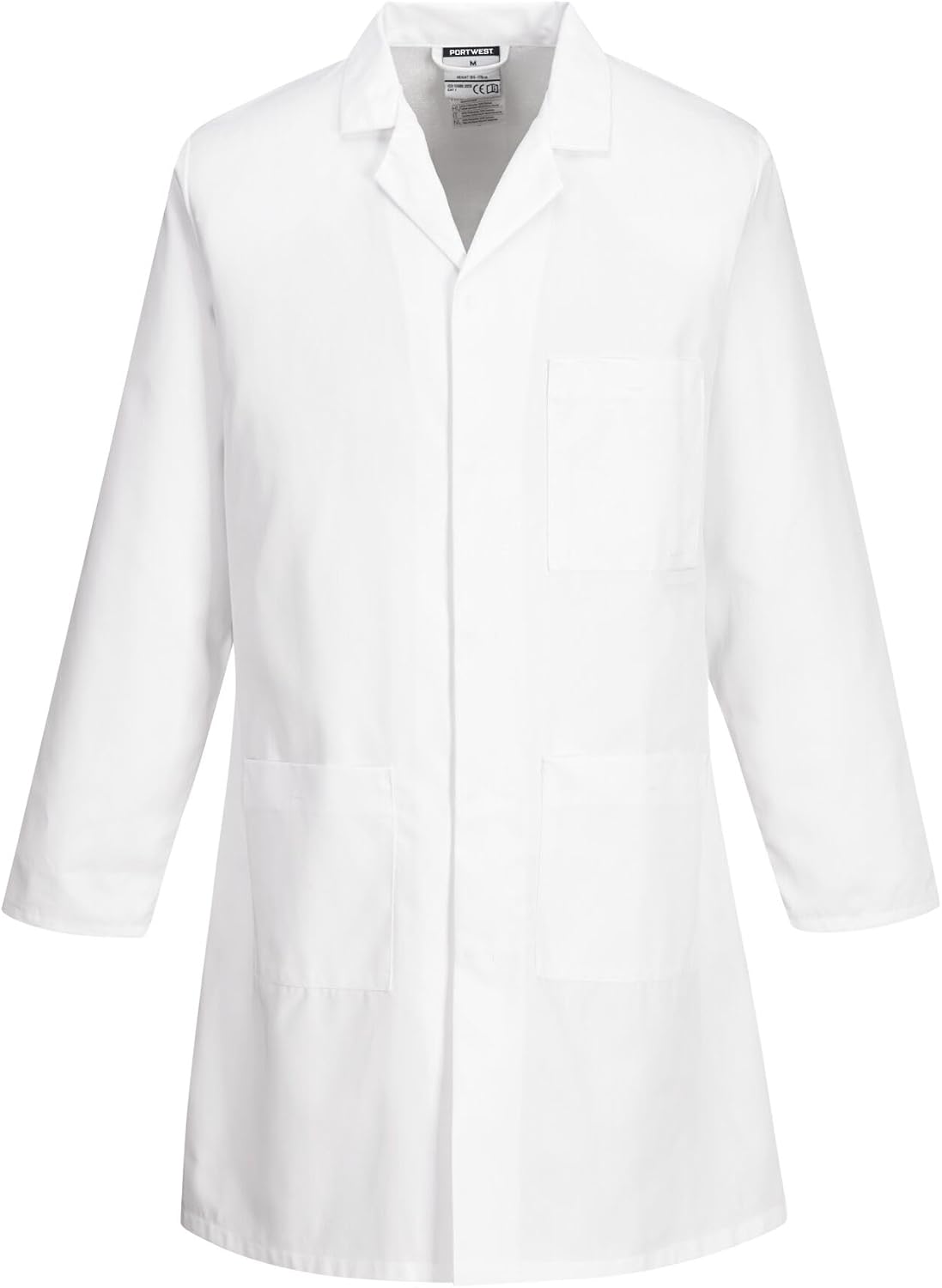 Portwest 2852 Standard Lab Coat Kingsmill Polycotton Professional Protective Workwear Concealed Stud 3 Pocket Storage Durable Comfortable Non-Shrinking, White, M
