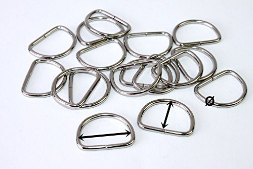 D-Ringe-Halbringe, 10 Stück 20x15x2mm *verchromt* für 20mm Gurt/Band geeignet. - 2