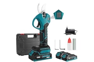 OAMGER Sécateur Électrique sans Fil pour Makita 18V Batterie, Sécateur électrique 30mm avec 2x7500mAh Batterie, Secateur de Jardin avec Écran, Sécateur à Batterie pour le Jardinage et l'élagage (2Batteries)