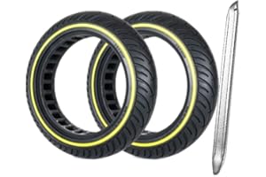 G.V.SHOP® 2pz Pneumatico Solido da 8,5 Pollici per Scooter Monopattino Elettrico Xiaomi M365 e PRO, Ducati, Lexgo, Vivobike, Gomma Ruota Piena, Morbida, Ricambio Anteriore/Posteriore (Fluo 2pz+leva)