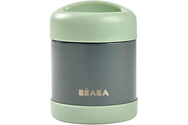 BÉABA, Portion de Conservation Repas Bébé/Enfant, Inox, Isotherme, Conserve Chaud/Froid Aliments, Double parois, 100% hermétique, 300 mL (Mineral grey/Sage green)