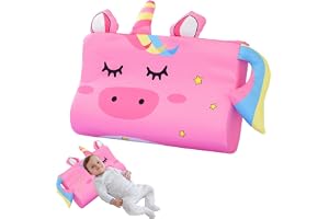 DASIAUTOEM Schlummerkids kudde, 46 x 26 cm, Calmly barnkudde, söta djur, barnkudde, ergonomisk gosig kudde, barn, ventilerande komfortkudde för flickor och pojkar (rosa enhörning)