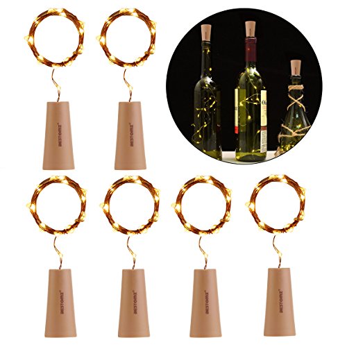 Flaschenlicht, BESTOMZ 6 Stück Kork LED Licht, 100cm Licht mit 20 Warmweiß LEDs Lichterkette, Ideal für Flasche DIY, Party, Weihnachten, Halloween, Hochzeit