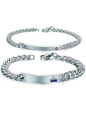 JewelryWe Schmuck 2pcs Herren Damen Armband mit persönlicher FOTOGRAVUR | Bild & Text Wunsch-gravur, Lieben Freundschaftsarmband...