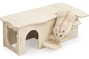 REYSHIN Hamster Eckhaus, Holz Hamsterhaus Hamster Versteck Ecketage Rechteck Käfig Dekor Zubehör für Zwerghamster, Rennmäuse, Degus, Stachelmäuse (Mit Treppen, 27 * 15 * 10.5cm)