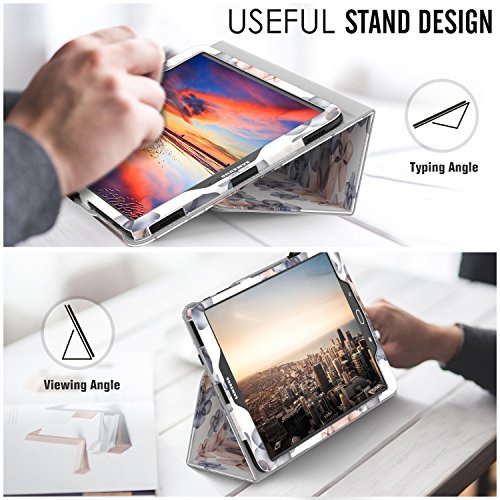 MoKo Samsung Galaxy Tab S3 9.7 Hülle – PU Leder Ständer Schutzhülle Smart Case Cover mit Stift-Schleife / Standfunktion und Auto Sleep / Wake Up Funktion für Samsung Galaxy Tab S3 9.7 Zoll (2017) SM-T820 / T825 Tablet, Blumen Marineblau - 4