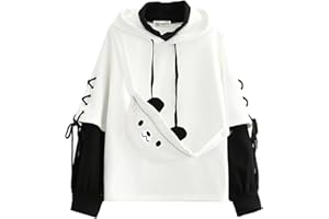 YINGKE Femme Ours Anime Sweat à Capuche Col Rond Fille Japonais Kawaii Vetement Hauts Harajuku Pull Streetwear