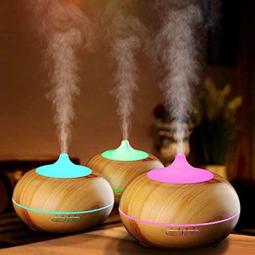 300ml Aroma Diffuser,Ultraschall Nebel Luftbefeuchter Kaltnebel Aromatherapie ätherisches Öl Düfte Diffusor Elektrische Duftlampe mit 7 LED Farbwechsel (Holzmaserung) - 6