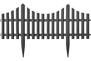BURAKH Lawn Border Edge Fence Pack of 10 Plastic Wooden Effect Edging Picket Garden | Decorative Garden Ornamental Edging Border Lawn Picket Fence Landscape Path Panels (BLACK)