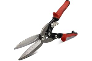 HOUSERAN 12 Inch Aviation Snips, Long Straight Cut Tin Snips, Heavy Duty CR-MO Metal Cutter with Double Lever, Scale Markings & Safety Lock, Shears Scissors for Cutting Metal Sheet