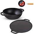 The Indus Valley Pre-Seasoned Cast Iron Cookware Set + Free Iron Tadka Pan | Kadai (25.4Cm/2.3L) + Tawa (30.5Cm) | Kitchen Cooking Combo Pots And Pans Set Of 3Pcs | Naturally Nonstick - Black