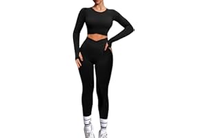 Navneet Scrunch Ensemble tenue, pour sport, gymnastique, entraînement, fitness, à manches longues, haut avec dos nu, legging