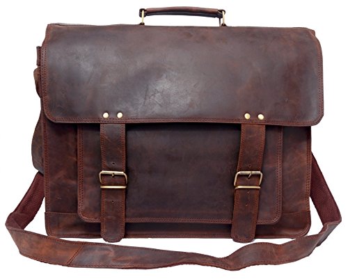 feathertouch Herren Messenger Bag Kuriertasche groß Leder Aktentasche Laptop Satche Büro Messenger Tasche groß braun - 2
