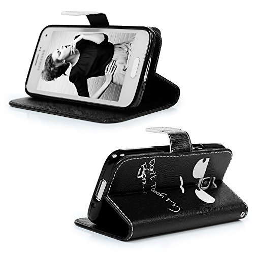Badalink Hülle für Samsung Galaxy S5 Mini Handyhülle Hülle PU Leder Tasche Handy Schutzhülle Cover Flip Tasche mit Kartenfach und Ständerfunktion in Don’t Touch My Phone Muster Kleine Augen Design + Flower Anti Staub Schutz Stöpsel + Eingabestift - 8
