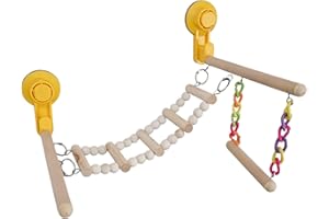 kowaku Suction Cup Wood Perch Toy, Window and Shower Perch Toys, Portable Activity Center Parrot Playstand for Parakeet, Budgie