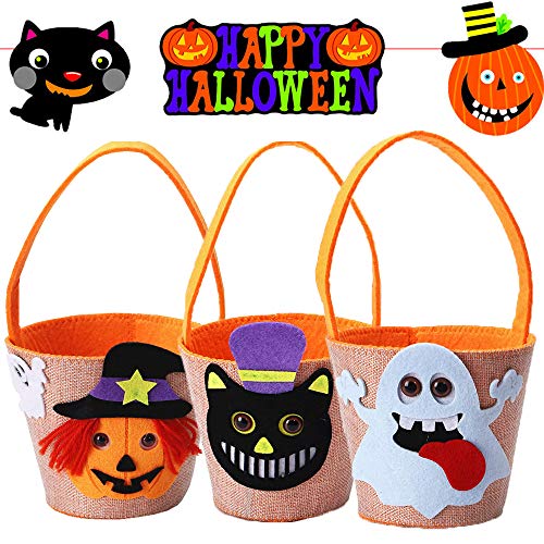 KAISHANE Sacs d'halloween Des bonbons ou un sort Sacs de citrouille Party Goody Coussins Sac cadeau 3 pièces Bonbons réutilisables pour des cadeaux de fête d'Halloween