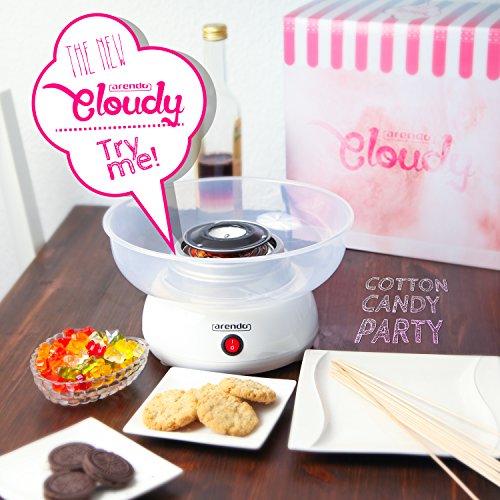 Arendo Zuckerwattemaschine | Cotton Candy Maker | Zuckerwattegerät | inklusive Messlöffel und 10 Holzstäbchen | 350 W | Ø 27cm | 2400 RPM | spülmaschinengeeignet (Schale und Spritzschutz) | Ein-/Ausschalter | inkl. Saugfüße für stabilen Stand | weiß - 3