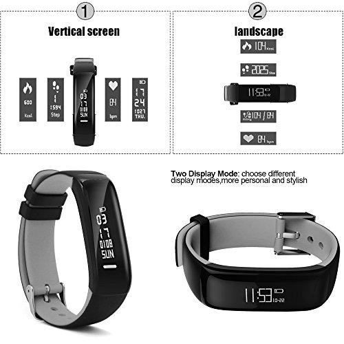 ROGUCI 0.86 „OLED Bluetooth Wearable Smartband, wasserdichtes IP67 intelligentes Armband Wristband, Blutdruck-Monitor, Puls-Monitor,Grau - 2