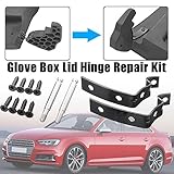 Bringen Sie unsere einzigartigen Designhalterungen an und befestigen Sie die Scharniere wieder an Ihrem Handschuhfachdeckel, um die Verwendung Ihres Handschuhfachs wiederherzustellen.