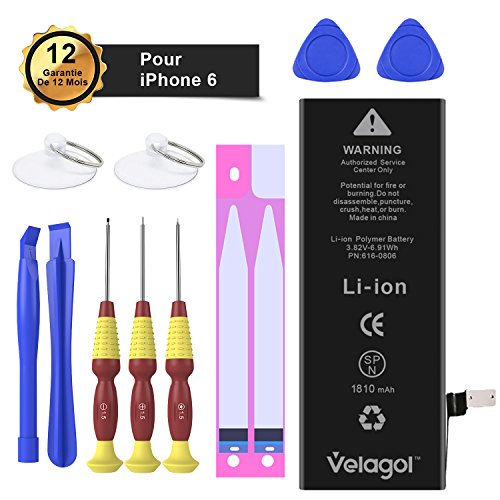 Velagol Batterie Interne Pour iPhone 6 Batterie 1810mAh Batterie en Lithium-Ion Rechargeable de Remplacement Pour iPhone 6 avec Kit d outils Carte de Garantie inclus  pas pour iPhone 6S 