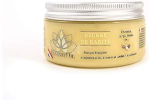 ESSENTIOIL Beurre de Karité BIO - 100% naturel - Hydrate la peau, Nourrit les cheveux - Cheveux secs et frisés - Peaux sèches - Peaux matures - Lèvres sèches - 100g - Marque Française