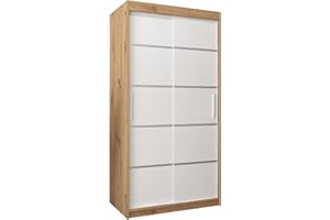 MEBLE KRYSPOL Schwebetürenschrank Verona 1 100 cm Kleiderschrank mit Kleiderstange und Einlegeboden Schlafzimmer- Wohnzimmerschrank Schiebetüren Modern Design (Schubladen: 0, Artisan Eiche + Weiß)