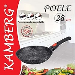 Kamberg - 0008023 - Poêle 28 cm - Manche Amovible - Fonte d'Aluminium - Revêtement type pierre - Tous feux dont induction - Sans PFOA